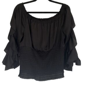White House Black Market Black ruffle sleeve  off shoulder  Blouse